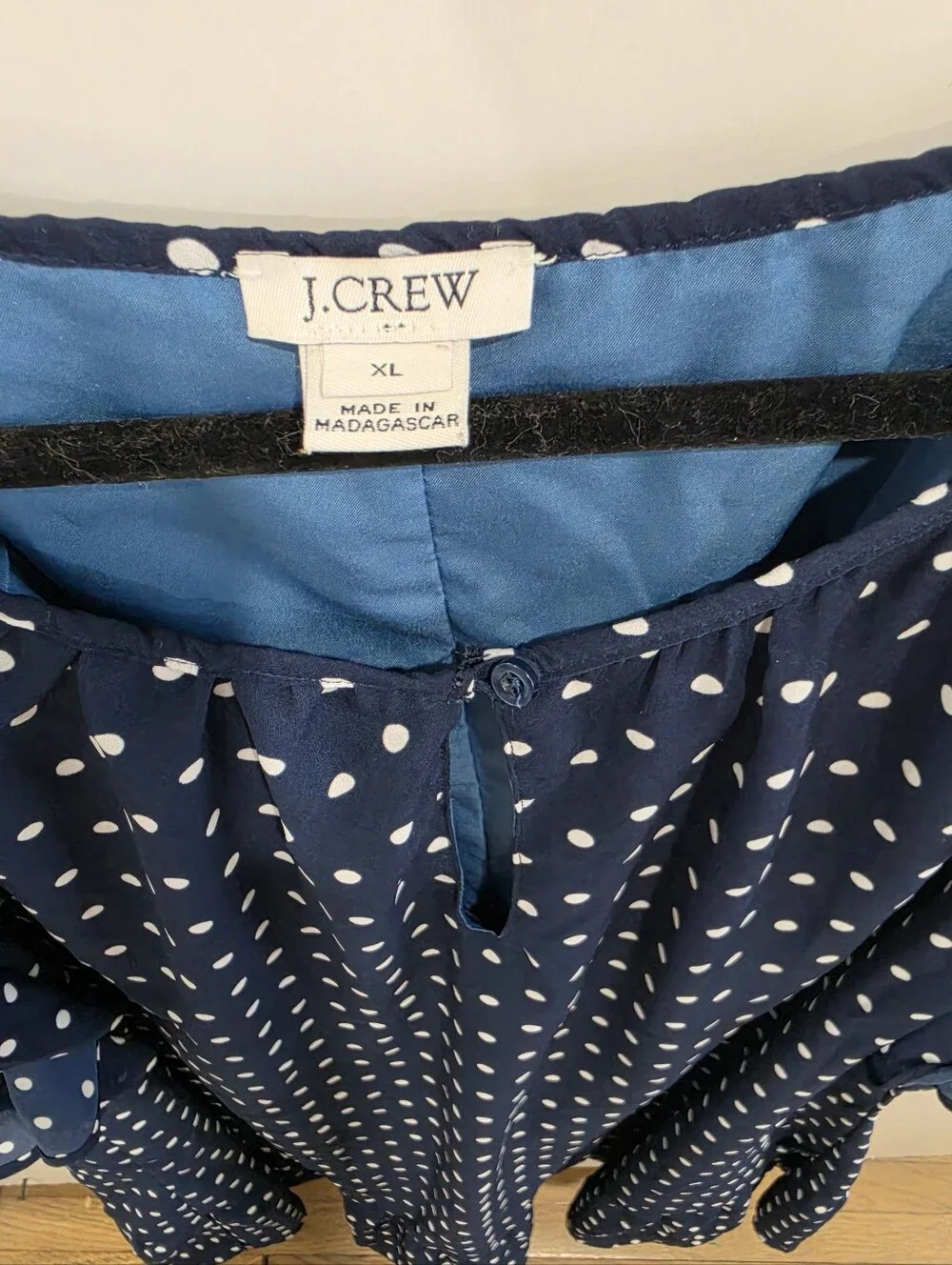 J. Crew Navy and White Polka Dot Ruffle Sleeve Midi Dress Size XL. Cottagecore